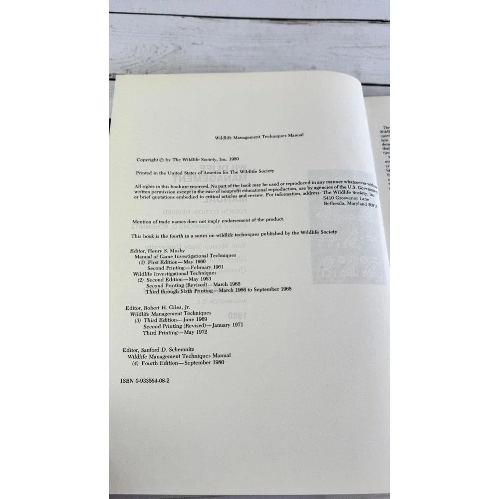 Wildlife Management Techniques Manual Schemnitz 1980 4th Ed Revised Illustrated